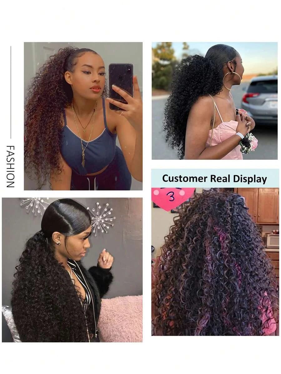 Heat-Resistant Deep Curly Drawstring Ponytail Extension for Women – Instant Clip-In, Afro Kinky Curly Texture, Small to Medium Curls – Perfect for Daily Protective Styling – Synthetic Fiber, 20 Inch