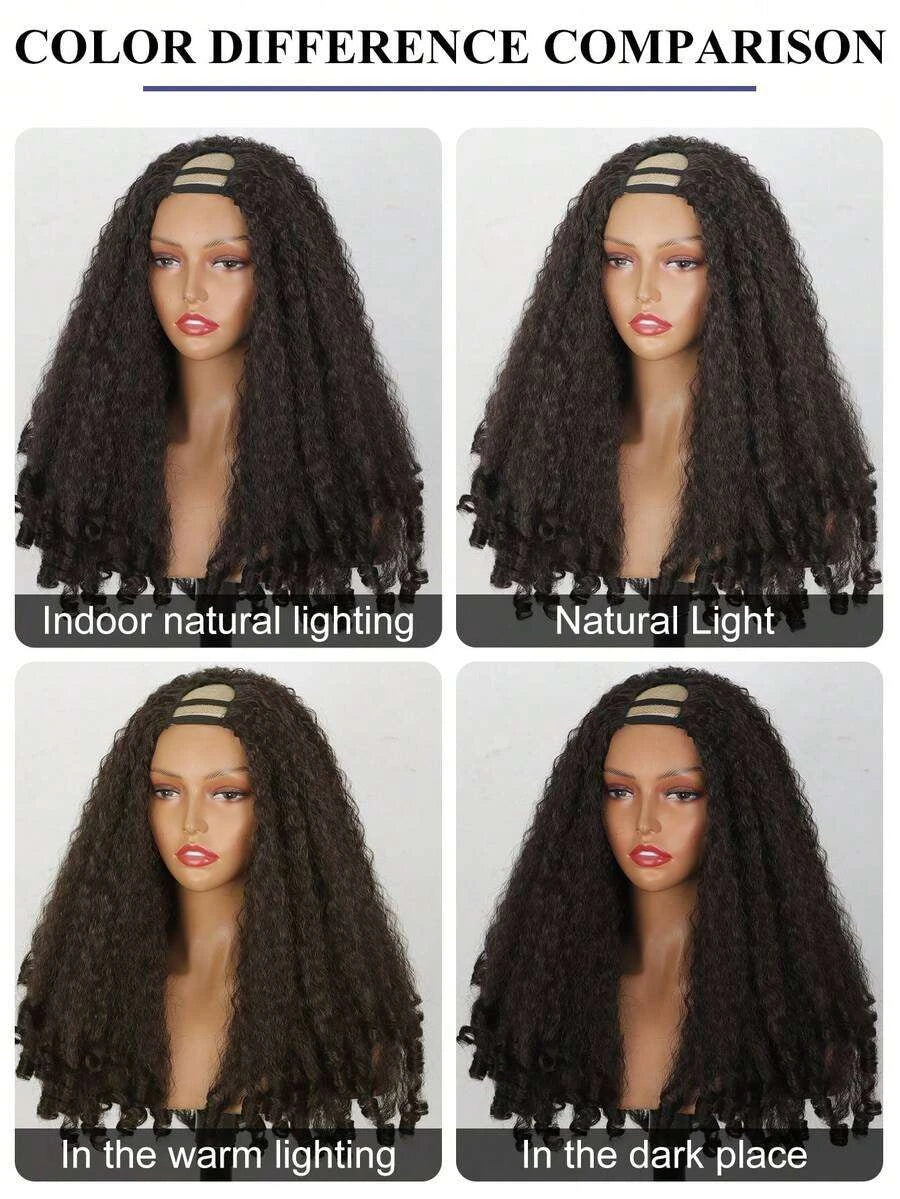 Glueless Afro Kinky Curly U-Part Half Wig for Women – Clip-In, Bouncy Curly Ends, Elastic Mesh Cap – Perfect for Daily Protective Styling – Synthetic Fiber, 24 Inch
