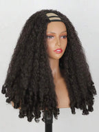 Glueless Afro Kinky Curly U-Part Half Wig for Women – Clip-In, Bouncy Curly Ends, Elastic Mesh Cap – Perfect for Daily Protective Styling – Synthetic Fiber, 24 Inch