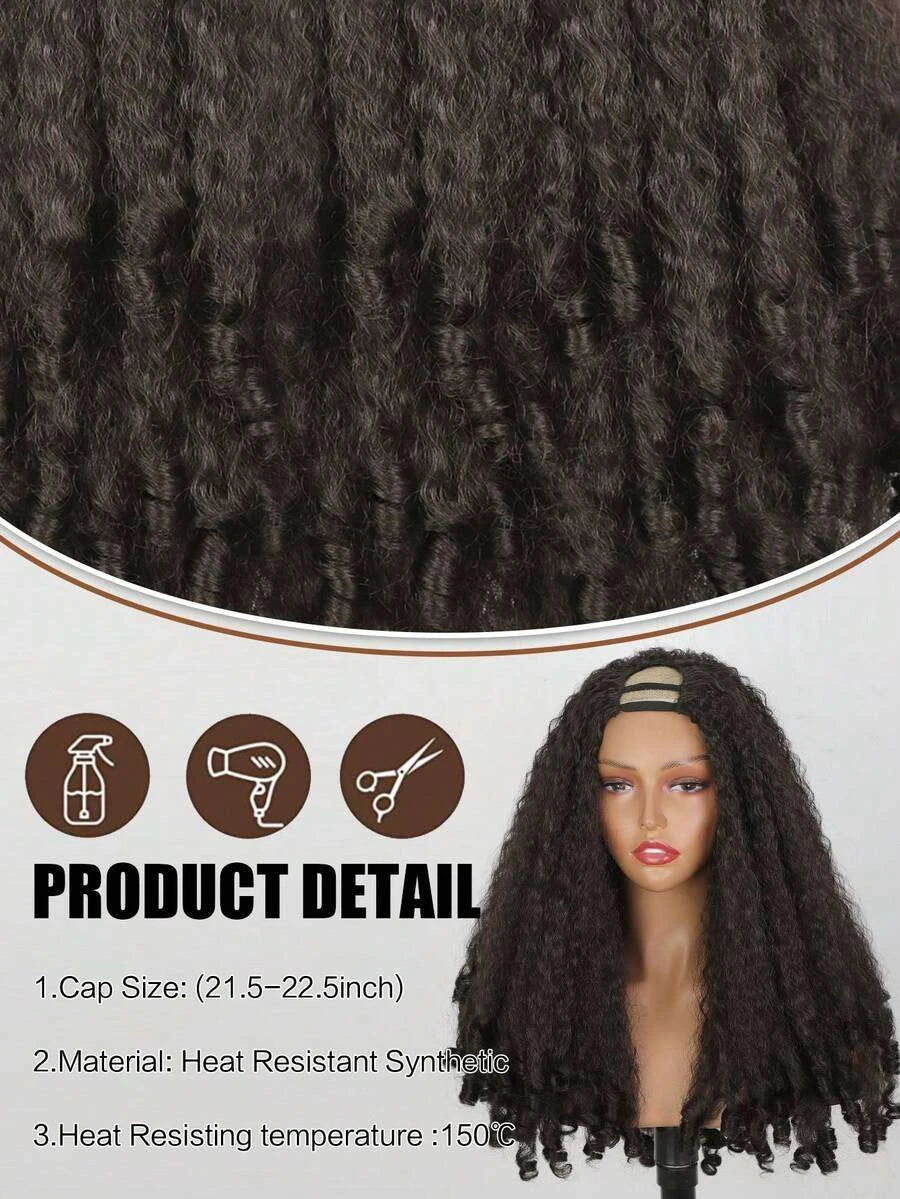 Glueless Afro Kinky Curly U-Part Half Wig for Women – Clip-In, Bouncy Curly Ends, Elastic Mesh Cap – Perfect for Daily Protective Styling – Synthetic Fiber, 24 Inch