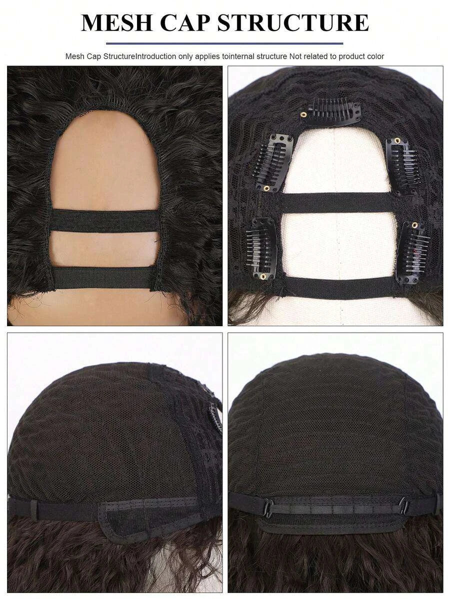 Glueless Afro Kinky Curly U-Part Half Wig for Women – Clip-In, Bouncy Curly Ends, Elastic Mesh Cap – Perfect for Daily Protective Styling – Synthetic Fiber, 24 Inch