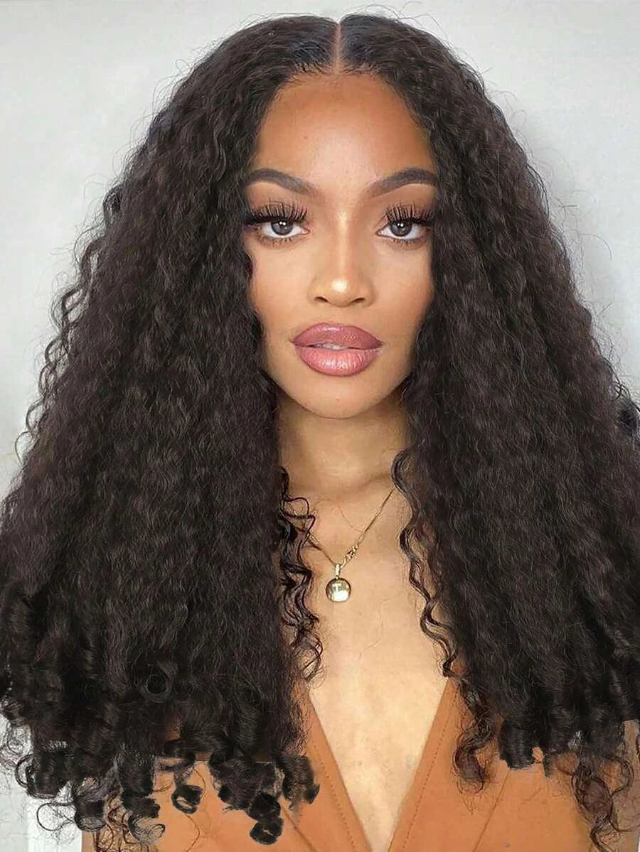 Glueless Afro Kinky Curly U-Part Half Wig for Women – Clip-In, Bouncy Curly Ends, Elastic Mesh Cap – Perfect for Daily Protective Styling – Synthetic Fiber, 24 Inch