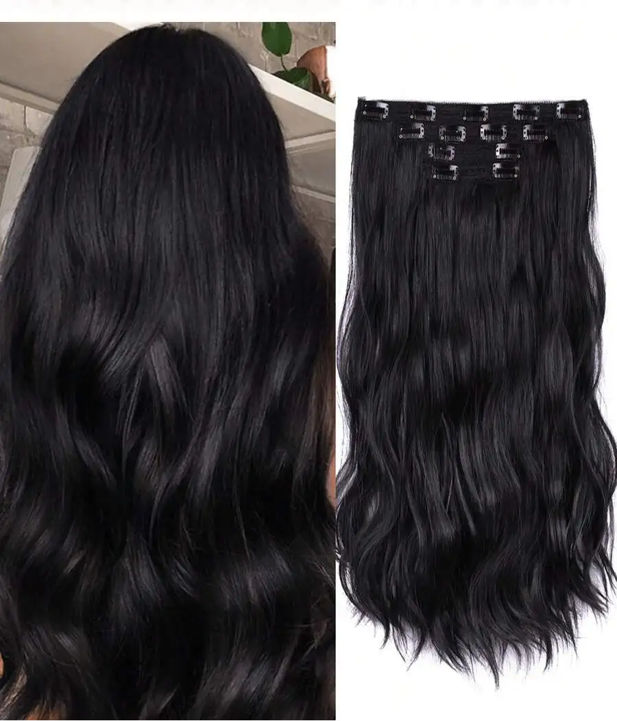 Clip-In Long Curly Hair Extension for Women – Instant Length & Volume, Easy Attach – Perfect for Everyday Wear & Special Occasions – Synthetic Fiber, Black
