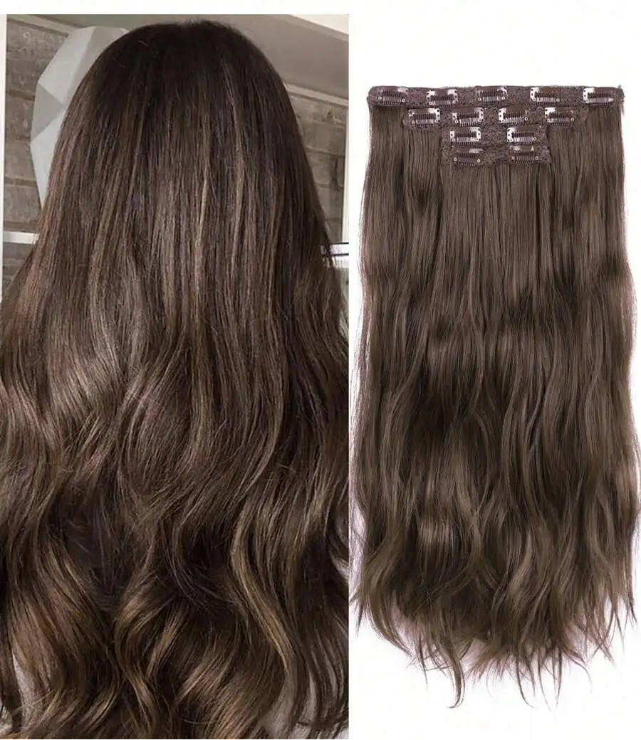 Clip-In Long Curly Hair Extension for Women – Instant Length & Volume, Easy Attach – Perfect for Everyday Wear & Special Occasions – Synthetic Fiber, Chocolate Brown