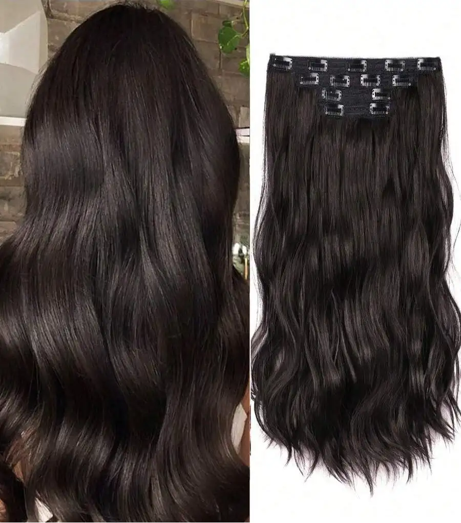 Clip-In Long Curly Hair Extension for Women – Instant Length & Volume, Easy Attach – Perfect for Everyday Wear & Special Occasions – Synthetic Fiber, Natural Black