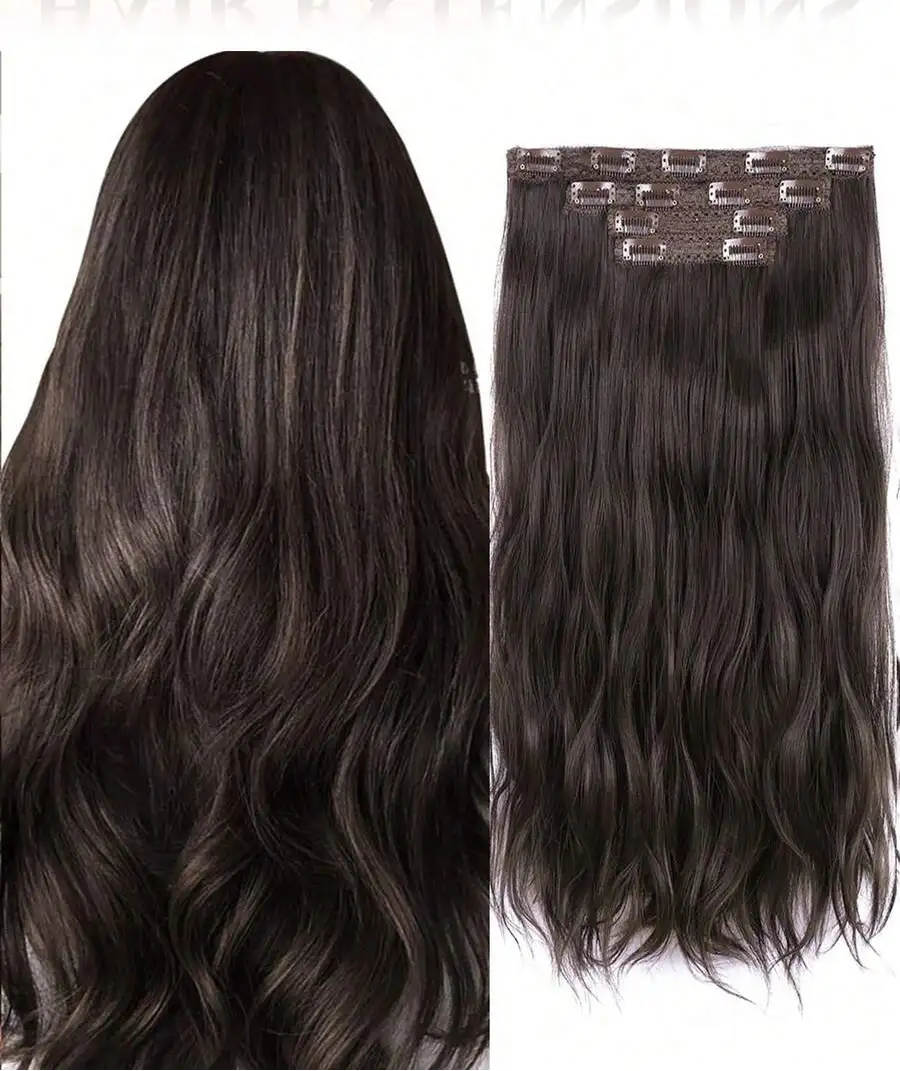 Clip-In Long Curly Hair Extension for Women – Instant Length & Volume, Easy Attach – Perfect for Everyday Wear & Special Occasions – Synthetic Fiber, Dark Brown
