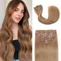 Straight Clip-In Hair Extensions for Women – 8-Piece Full Head Set, Soft Silky Invisible Edge – Perfect for Everyday Wear – Brazilian Human Hair Blend, 16–24 Inch, S27