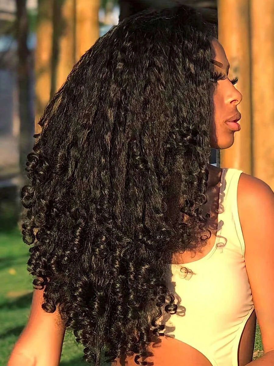 Glueless Afro Kinky Curly U-Part Half Wig for Women – Clip-In, Bouncy Curly Ends, Elastic Mesh Cap – Perfect for Daily Protective Styling – Synthetic Fiber, 24 Inch