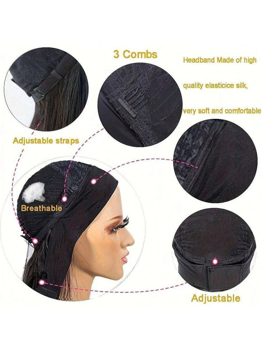 Glueless Black Straight Headband Wig for Women – Elastic Mesh Cap, Natural-Looking Fit – Perfect for Daily Wear & Parties – Synthetic Fiber, 16–34 Inch