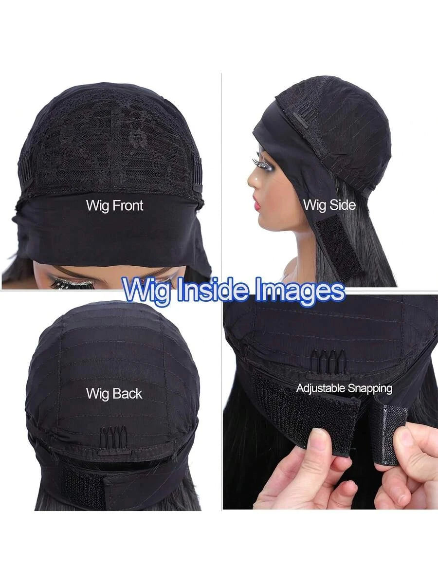 Glueless Black Straight Headband Wig for Women – Elastic Mesh Cap, Natural-Looking Fit – Perfect for Daily Wear & Parties – Synthetic Fiber, 16–34 Inch