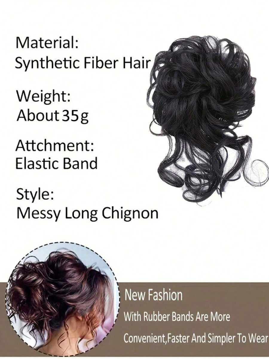 Heat-Resistant Curly Messy Bun Scrunchie Ponytail for Women – Braided Elastic Wrap, Instant Updo Style – Perfect for Parties & Everyday Wear – Synthetic Fiber