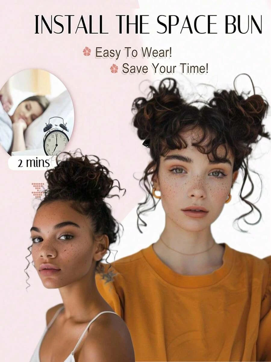 Heat-Resistant Curly Messy Bun Scrunchie Ponytail for Women – Braided Elastic Wrap, Instant Updo Style – Perfect for Parties & Everyday Wear – Synthetic Fiber