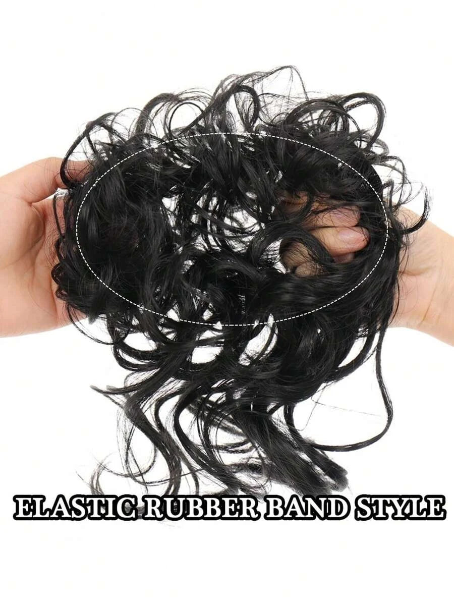 Heat-Resistant Curly Messy Bun Scrunchie Ponytail for Women – Braided Elastic Wrap, Instant Updo Style – Perfect for Parties & Everyday Wear – Synthetic Fiber