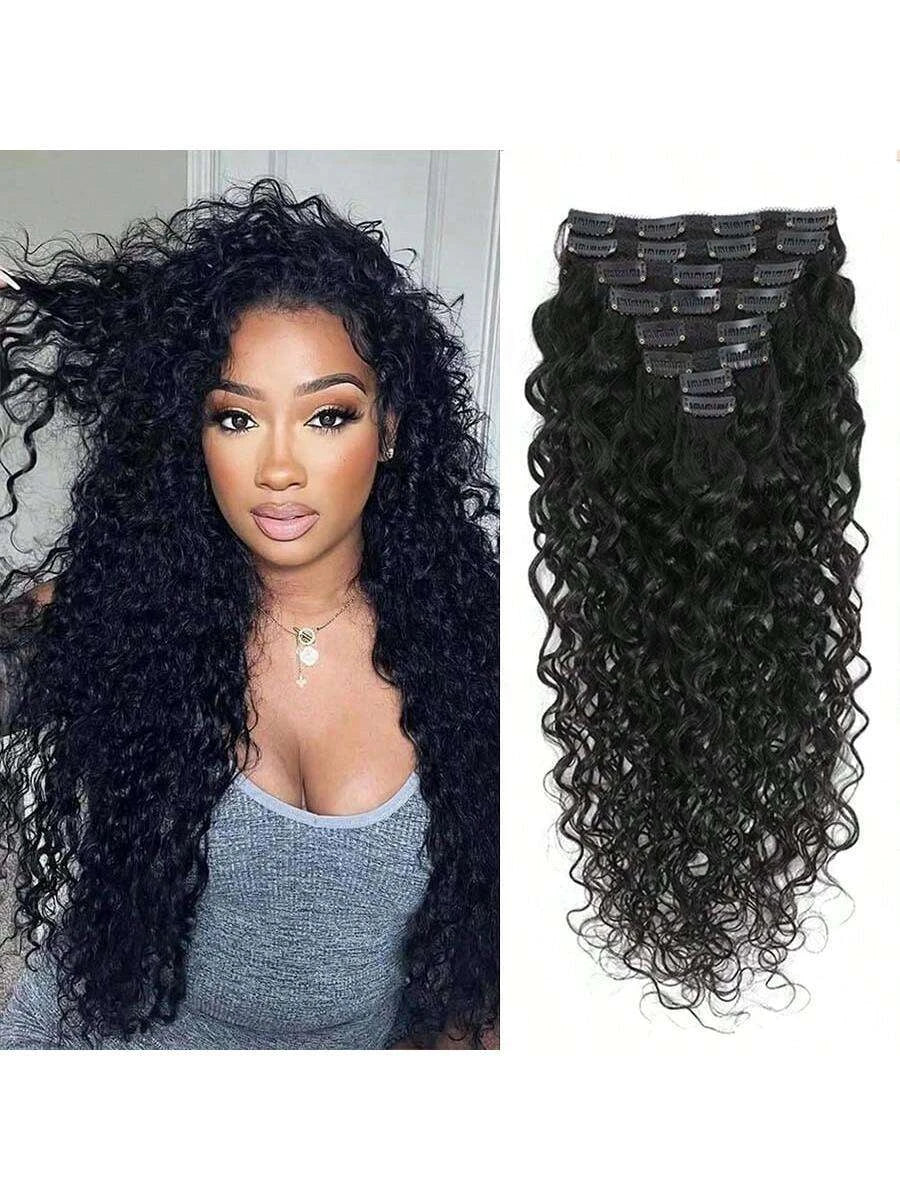 Clip-In Hair Extensions for Women – 8-Piece Full Head Set, 120g Thick Double Weft – Perfect for Back to School & Everyday Wear – Brazilian Human Hair Blend, 8–24 Inch, Natural Black