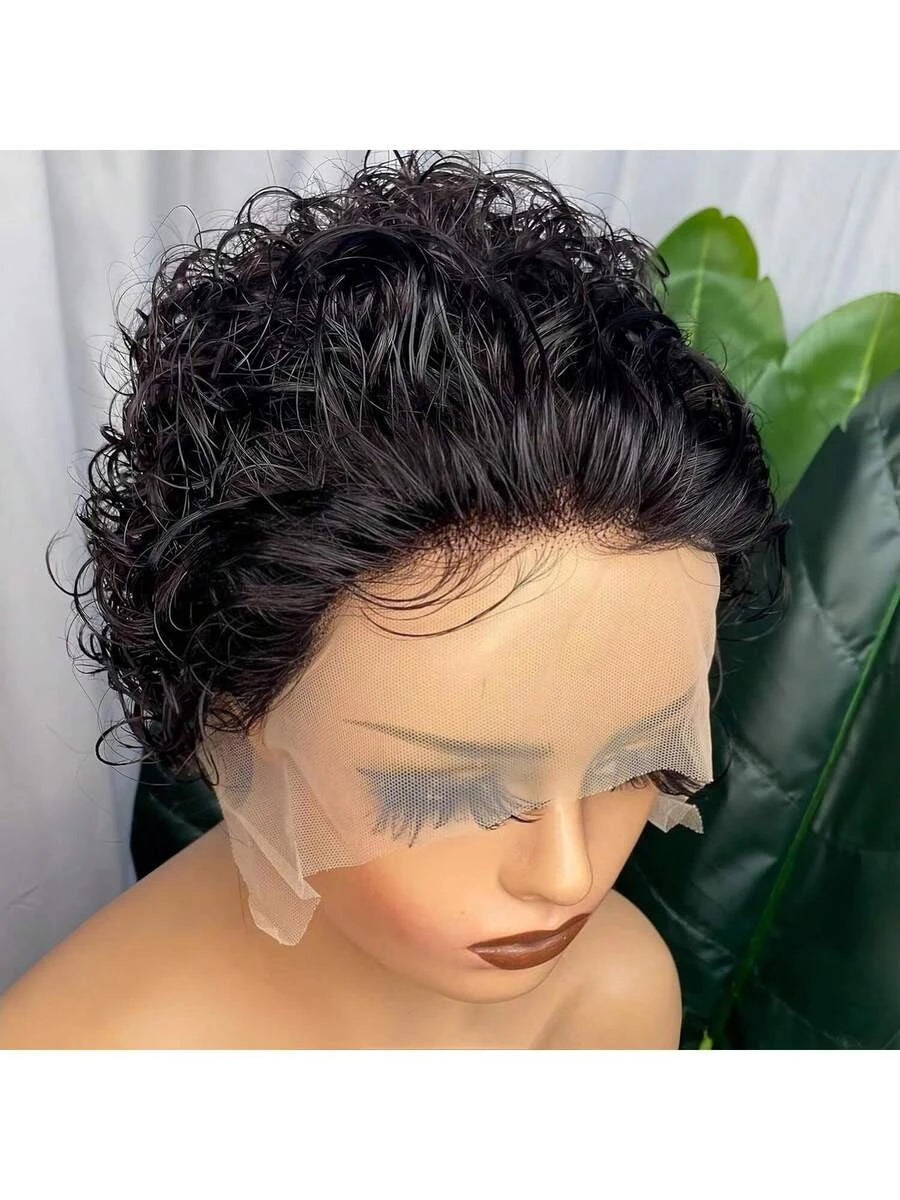 Glueless Pixie Cut Bob Wig for Women – 13x4 HD Lace Front, Free Part, Pre-Plucked with Baby Hair – Perfect for Everyday Wear & Quick Styling – Brazilian Human Hair Blend, 6–10 Inch, BLACK