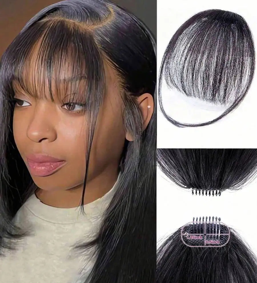 Beginner-Friendly Air Bangs with Sideburns Clip-In Hair Extension for Women – 1B Natural Black, Easy Wear Real-Hair Look – Perfect for Quick Styling & Everyday Wear – Brazilian Human Hair Blend, 6 Inch