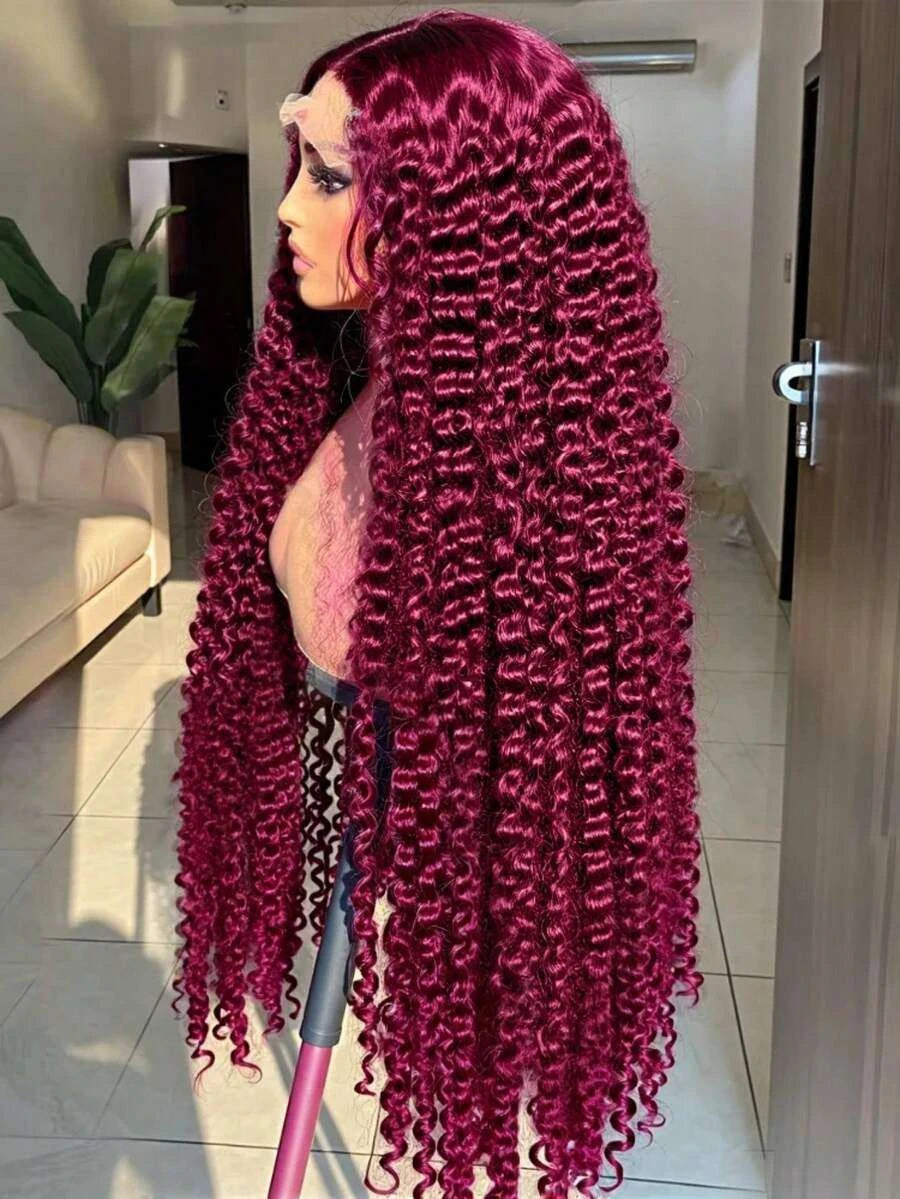 Glueless Deep Wave Lace Front Human Hair Wig for Women – 13x6 HD Lace Frontal, Pre-Plucked with Baby Hair, Wet & Wavy 250% Density – Perfect for Everyday Wear & Holiday Gifting – Brazilian Human Hair Blend, 40 Inch, Burgundy