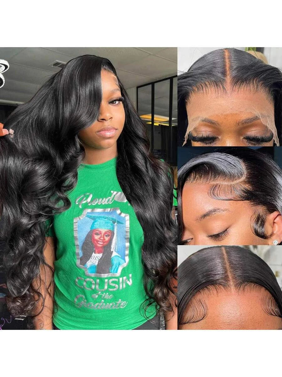 Glueless Body Wave Lace Front Human Hair Wig for Women – 13x4 HD Transparent Lace, Pre-Plucked Hairline – Perfect for Everyday Wear & Special Occasions – Brazilian Human Hair Blend, 8–34 Inch, Natural Black