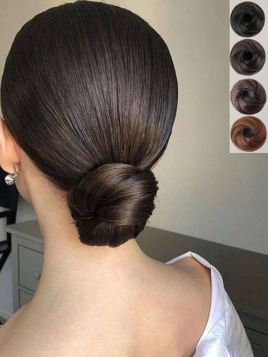 Heat-Resistant Elastic Clip-In Donut Bun Hairpiece for Women – Instant Bun Extension, Elegant Everyday Accessory – Perfect for Quick Updos & Special Occasions – Synthetic Fiber, 4 Inch