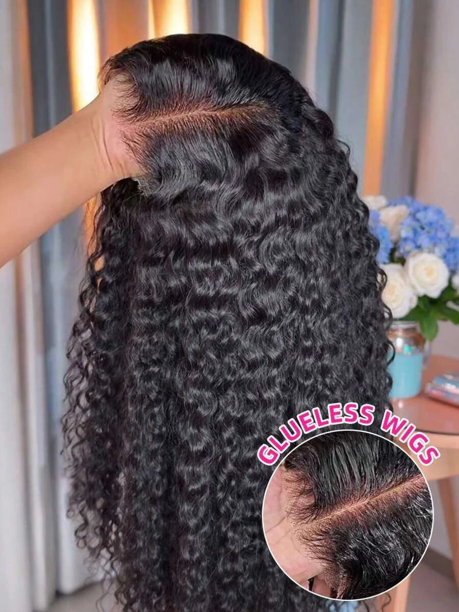 Glueless Wear & Go Deep Wave Lace Closure Wig for Women – 5x5 HD Lace, Pre-Plucked Pre-Cut, Wet & Wavy 250% Density – Perfect for Everyday Wear & Quick Install – Brazilian Human Hair Blend, 6–42 Inch, Natural Black