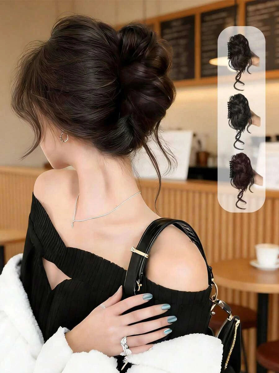 Heat-Resistant Elastic Clip-In Donut Bun Hairpiece for Women – Instant Bun Extension, Elegant Everyday Accessory – Perfect for Quick Updos & Special Occasions – Synthetic Fiber, 4 Inch