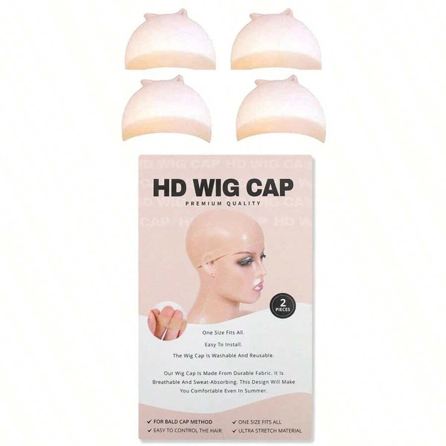 Invisible Breathable HD Wig Cap for Women – Ultra-Thin Stretchy Stocking Cap, 4-Piece Set – Perfect for Lace Front Wig Installs – Polyamide, One Size