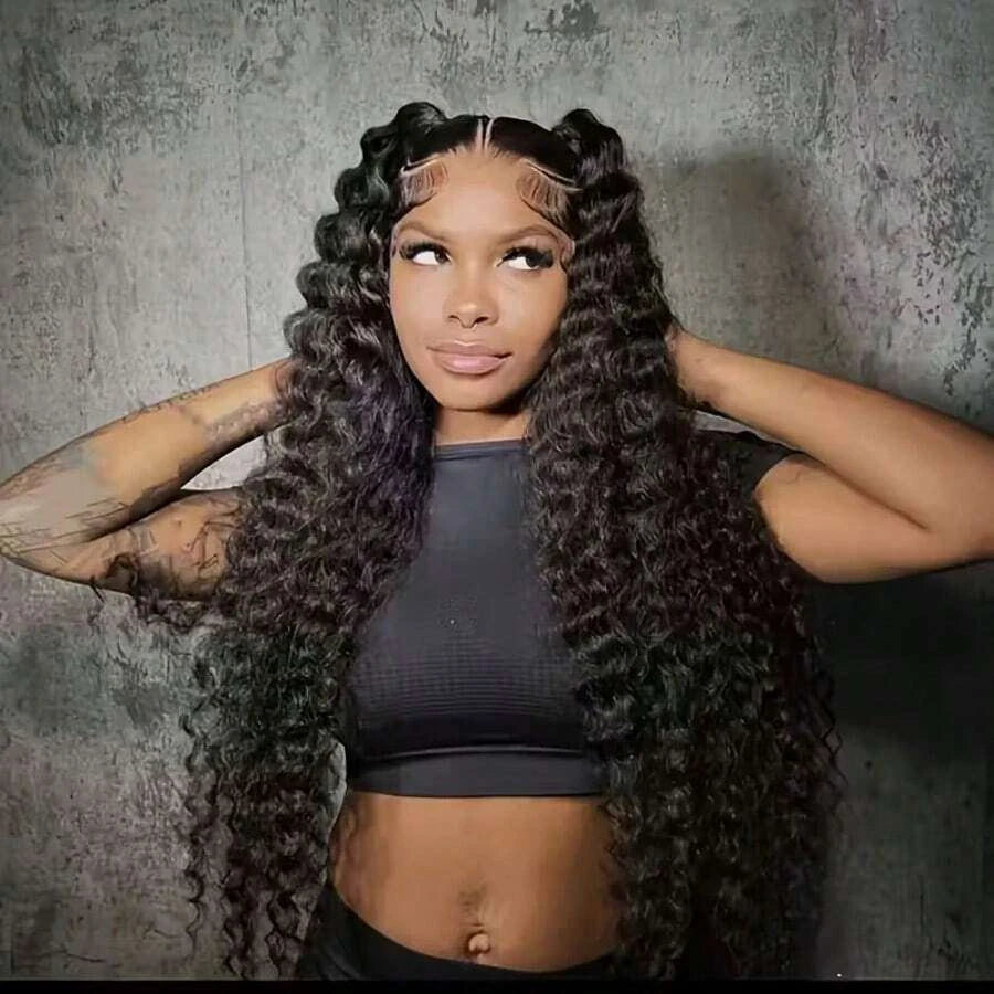 Glueless Deep Wave Lace Front Wig for Women – HD Transparent 13x4 Frontal, Wet & Wavy 200% Density, Pre-Plucked with Baby Hair – Perfect for Everyday Wear, Parties & Halloween – Brazilian Human Hair Blend, 6–30 Inch, Natural Black