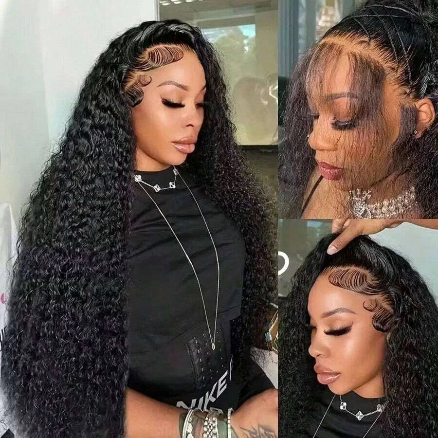 Glueless Deep Wave Lace Front Wig for Women – HD Transparent 13x4 Frontal, Wet & Wavy 200% Density, Pre-Plucked with Baby Hair – Perfect for Everyday Wear, Parties & Halloween – Brazilian Human Hair Blend, 6–30 Inch, Natural Black
