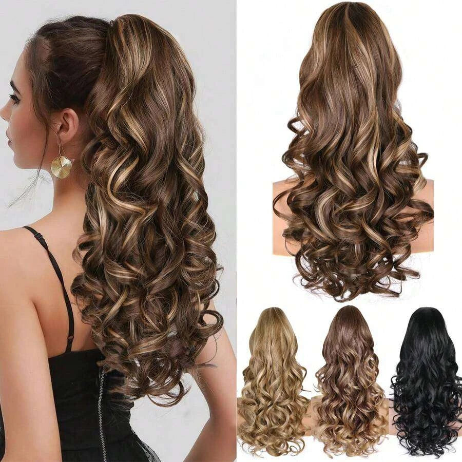 Fluffy Curly Ponytail Extension with Claw Clip for Women – Invisible Synthetic Hairpiece, Elegant Pear Blossom Style – Perfect for Everyday & Special Occasions – Synthetic Fiber