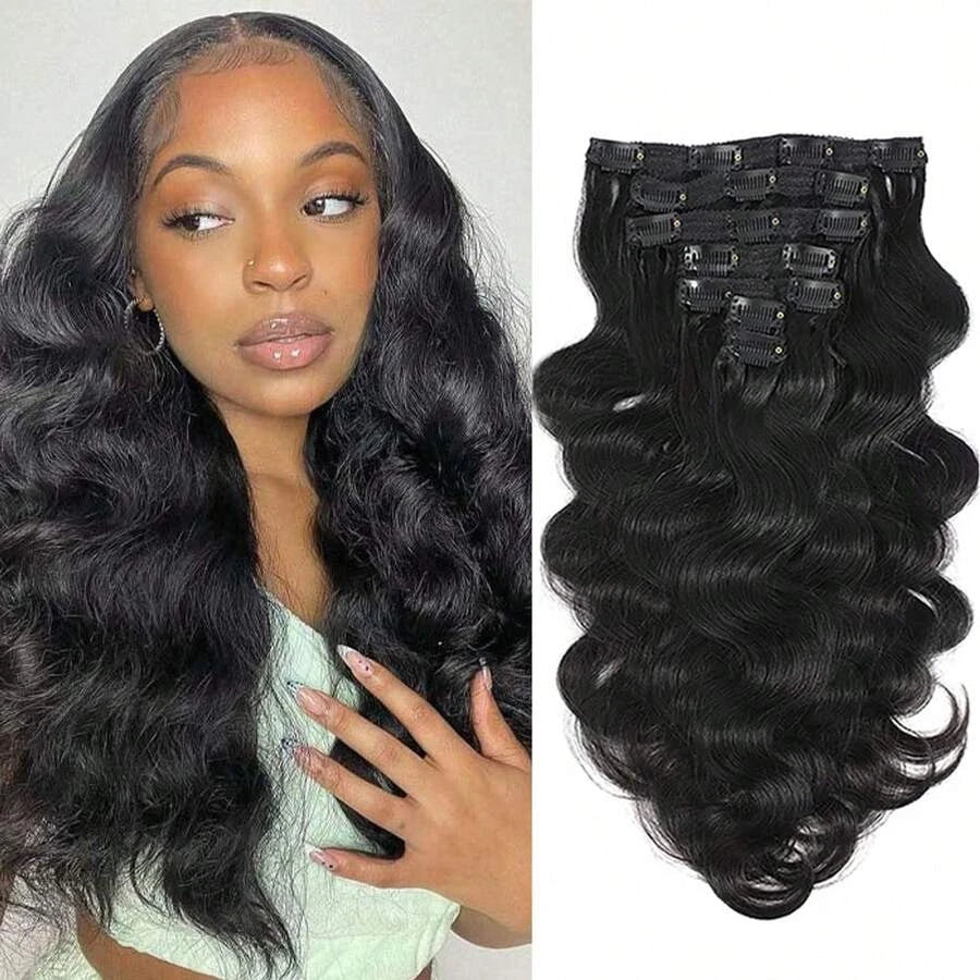 Body Wave Clip-In Hair Extensions for Women – 8-Piece Full Head Set, 120g Thick Double Weft – Perfect for Back to School & Everyday Wear – Brazilian Human Hair Blend, 8–24 Inch