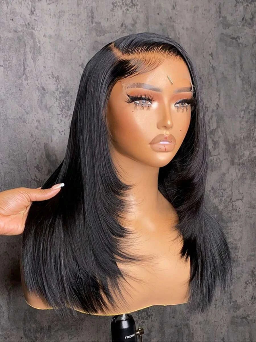Glueless Straight Lace Front Wig for Women – 13x4 HD Transparent Lace, Pre-Plucked, 200% Density – Perfect for Everyday & Special Occasions – Brazilian Human Hair Blend, 6–34 Inch, Colors: Natural, Brown, Brown/Blonde Mix, Burgundy