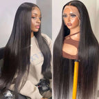 Glueless Straight Lace Front Wig for Women – 13x4 HD Transparent Lace, Pre-Plucked, 200% Density – Perfect for Everyday & Special Occasions – Brazilian Human Hair Blend, 6–34 Inch, Colors: Natural, Brown, Brown/Blonde Mix, Burgundy
