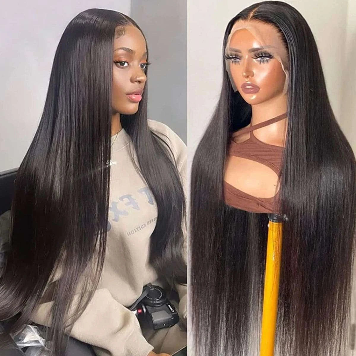 Glueless Straight Lace Front Wig for Women – 13x4 HD Transparent Lace, Pre-Plucked, 200% Density – Perfect for Everyday & Special Occasions – Brazilian Human Hair Blend, 6–34 Inch, Colors: Natural, Brown, Brown/Blonde Mix, Burgundy
