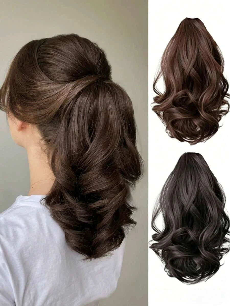 Voluminous Curly Clip & Drawstring Ponytail Wig for Women – Pear-Shaped Curly Style, Natural Short Volume – Perfect for Quick Everyday Styling – Synthetic Fiber, 10 Inch