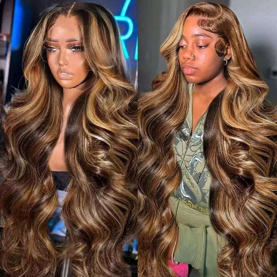 Glueless Money Piece Brown Body Wave Lace Front Human Hair Wig for Women – 13x4 HD Transparent Lace, Pre-Plucked Hairline – Perfect for Everyday Wear & Special Occasions – Brazilian Human Hair Blend, 8–34 Inch