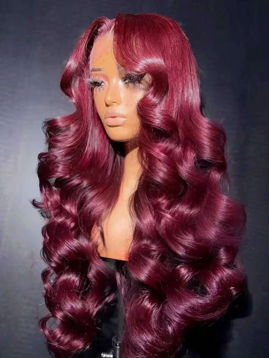 Glueless Body Wave Lace Front Human Hair Wig for Women – 13x4 HD Transparent Lace, Pre-Plucked Hairline – Perfect for Everyday Wear & Special Occasions – Brazilian Human Hair Blend, 8–34 Inch, Burgundy (S99J)