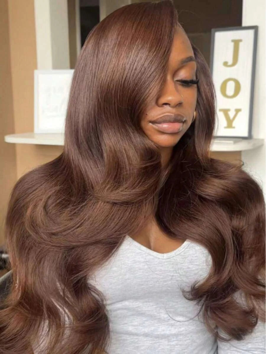 Glueless Ginger Brown Body Wave Lace Front Human Hair Wig for Women – 13x4 HD Transparent Lace, Pre-Plucked Hairline – Perfect for Everyday Wear & Special Occasions – Brazilian Human Hair Blend, 8–34 Inch, Ginger Brown (S4)