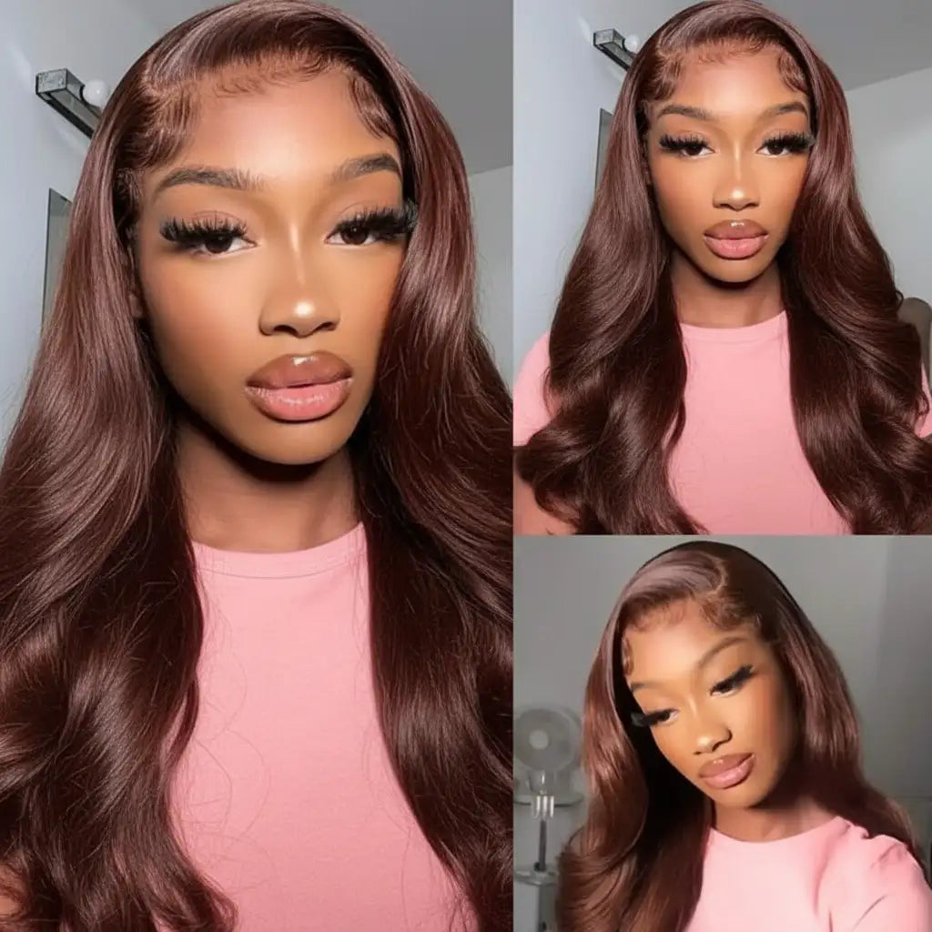 Glueless Ginger Brown Body Wave Lace Front Human Hair Wig for Women – 13x4 HD Transparent Lace, Pre-Plucked Hairline – Perfect for Everyday Wear & Special Occasions – Brazilian Human Hair Blend, 8–34 Inch, Ginger Brown (S4)