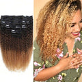 Afro Curly Clip-In Hair Extensions for Women – 8-Piece Full Head Set, 120g Thick Double Weft – Perfect for Back to School & Everyday Wear – Brazilian Human Hair Blend, 8–24 Inch, S1/4/27