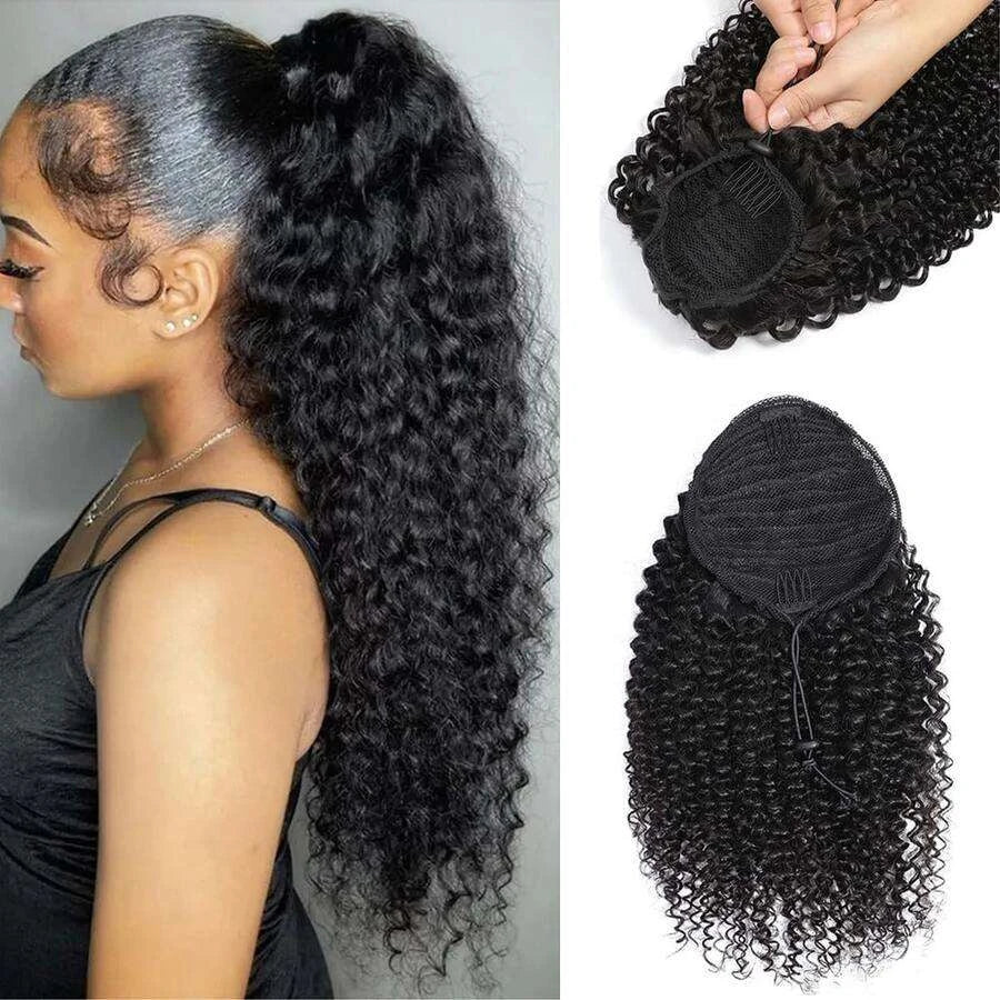 Kinky Curly Drawstring Clip-In Hair Extensions for Women – 8-Piece Full Head Set, 120g Thick Double Weft – Perfect for Back to School & Everyday Wear – Brazilian Human Hair Blend, 8–24 Inch