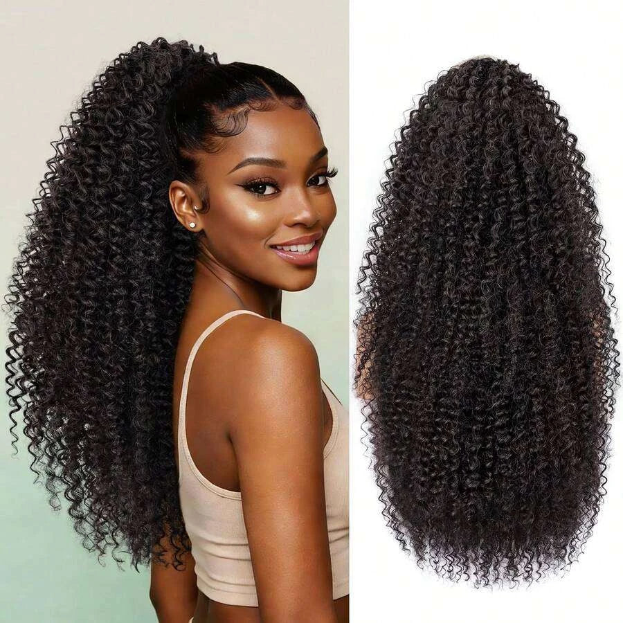 Afro Curly Drawstring Clip-In Hair Extensions for Women – 8-Piece Full Head Set, 120g Thick Double Weft – Perfect for Back to School & Everyday Wear – Brazilian Human Hair Blend, 8–24 Inch