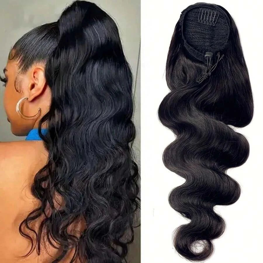 Body Wave Drawstring Clip-In Hair Extensions for Women – 8-Piece Full Head Set, 120g Thick Double Weft – Perfect for Back to School & Everyday Wear – Brazilian Human Hair Blend, 8–24 Inch