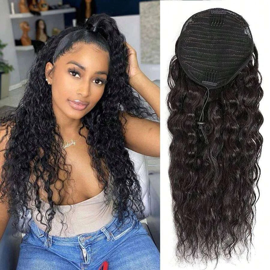 Water Wave Drawstring Clip-In Hair Extensions for Women – 8-Piece Full Head Set, 120g Thick Double Weft – Perfect for Back to School & Everyday Wear – Brazilian Human Hair Blend, 8–24 Inch