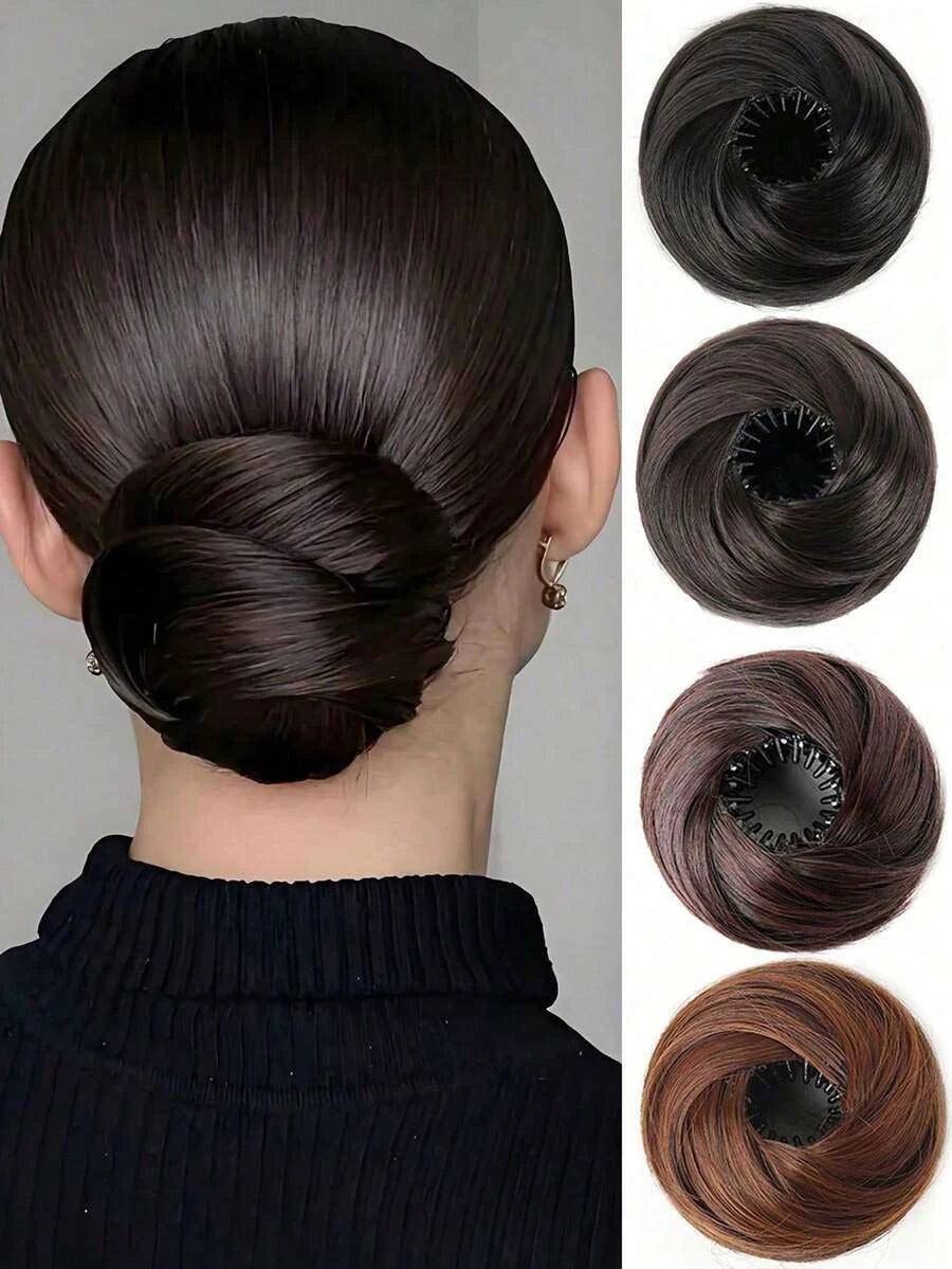 Heat-Resistant Elastic Clip-In Donut Bun Hairpiece for Women – Instant Bun Extension, Elegant Everyday Accessory – Perfect for Quick Updos & Special Occasions – Synthetic Fiber, 4 Inch