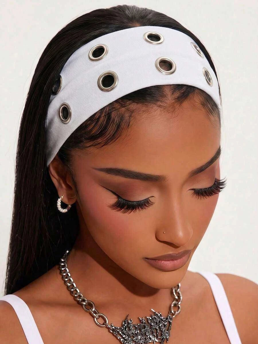 Anti-Slip Elastic Hollow-Out Headband for Women – Punk Gothic Style, Soft Stretch Fit – Perfect for Beach, Yoga, Sports & Daily Wear – Polyester, One Size