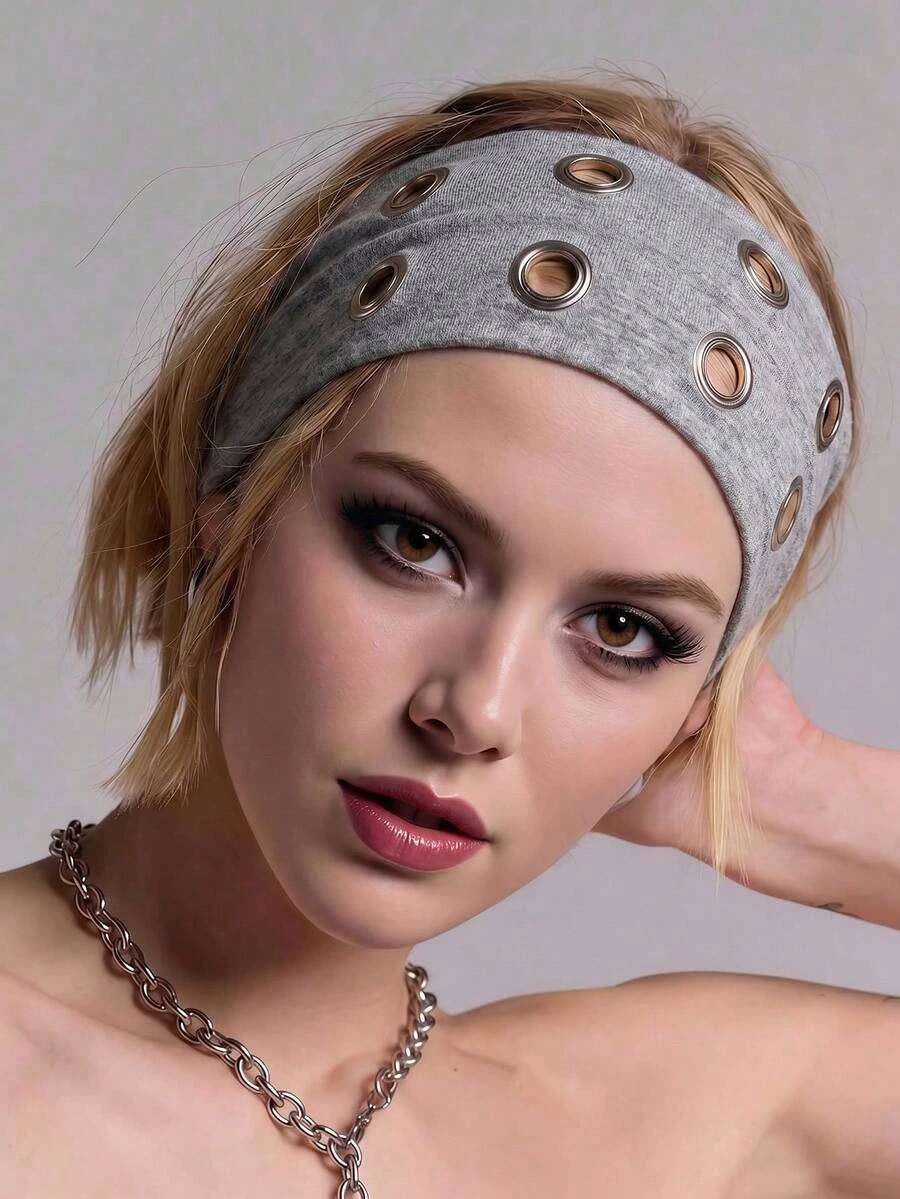 Anti-Slip Elastic Hollow-Out Headband for Women – Punk Gothic Style, Soft Stretch Fit – Perfect for Beach, Yoga, Sports & Daily Wear – Polyester, One Size