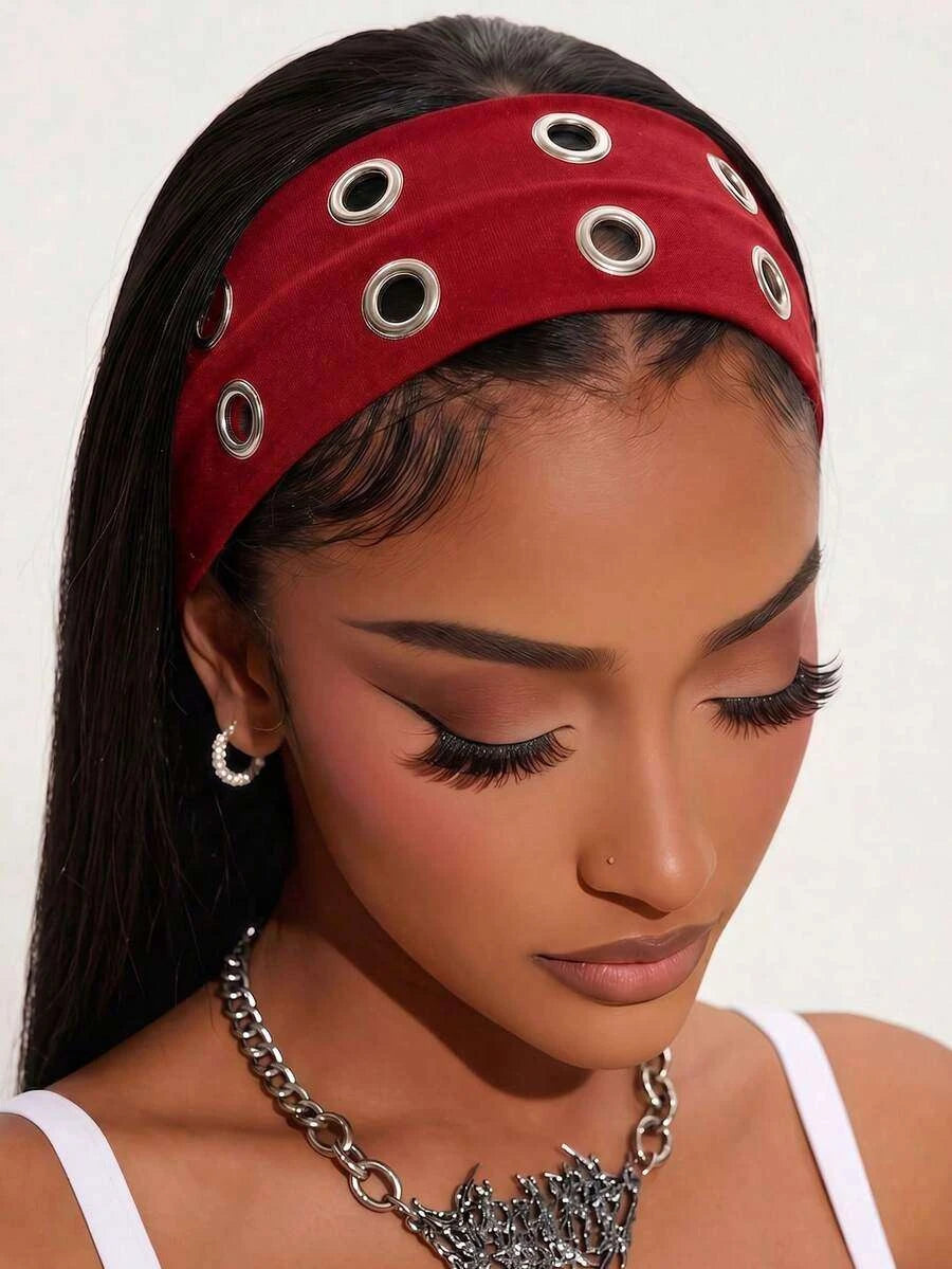 Anti-Slip Elastic Hollow-Out Headband for Women – Punk Gothic Style, Soft Stretch Fit – Perfect for Beach, Yoga, Sports & Daily Wear – Polyester, One Size