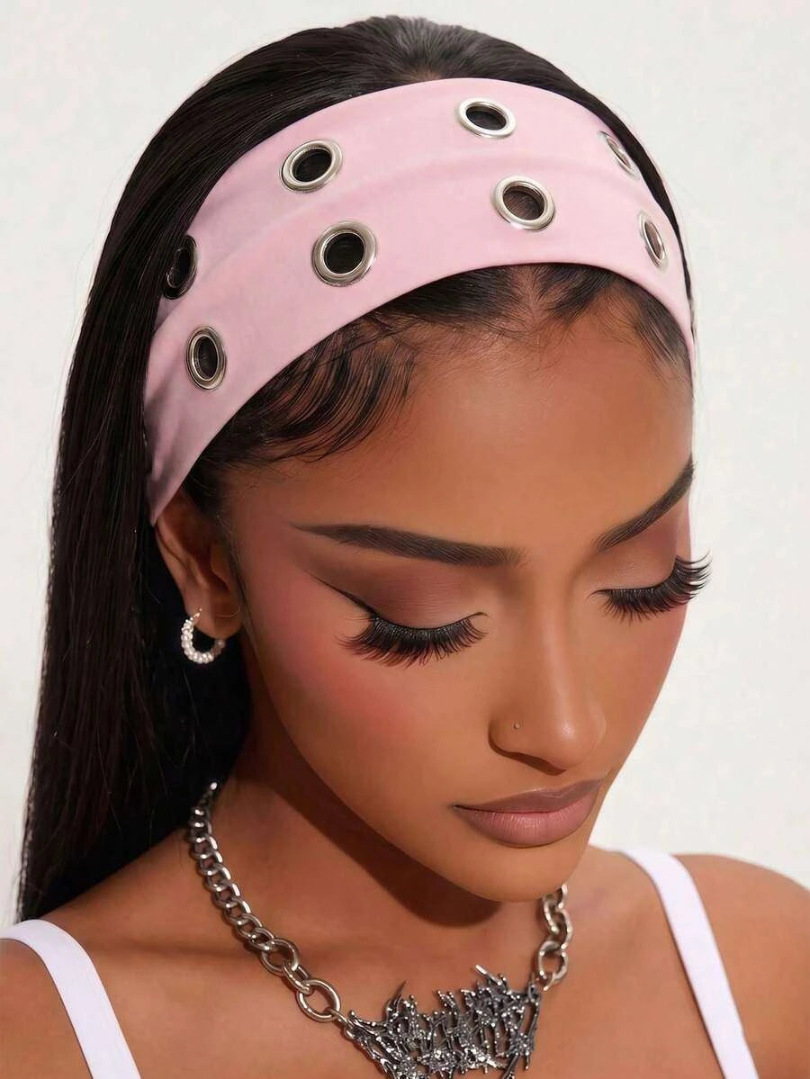 Anti-Slip Elastic Hollow-Out Headband for Women – Punk Gothic Style, Soft Stretch Fit – Perfect for Beach, Yoga, Sports & Daily Wear – Polyester, One Size