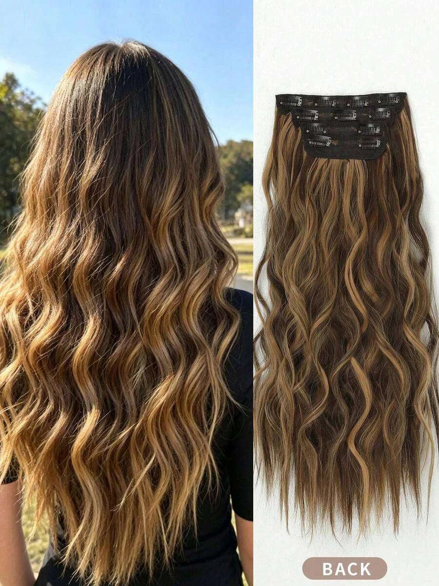 16-Piece Water Wave Clip-In Hair Extensions for Women – Full Head Coverage, Soft Natural Wave Texture – Perfect for Everyday Wear & Special Occasions – Synthetic Fiber, 24 Inch, Piano Color