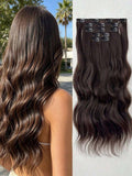 16-Piece Water Wave Clip-In Hair Extensions for Women – Full Head Coverage, Soft Natural Wave Texture – Perfect for Everyday Wear & Special Occasions – Synthetic Fiber, 24 Inch, Black Brown